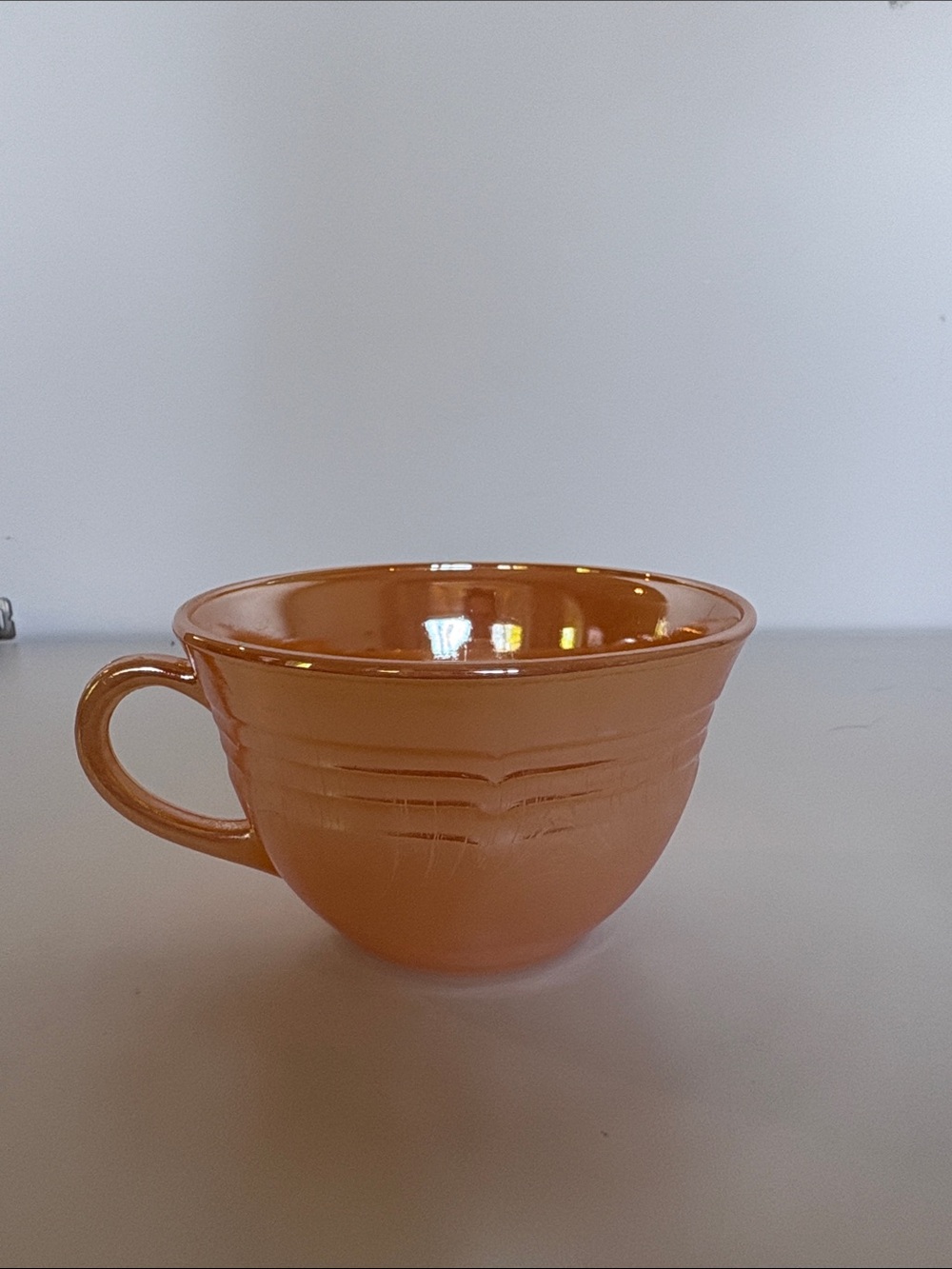 Vintage Fire-King Peach Lustre Glass Cup Mug Made in USA